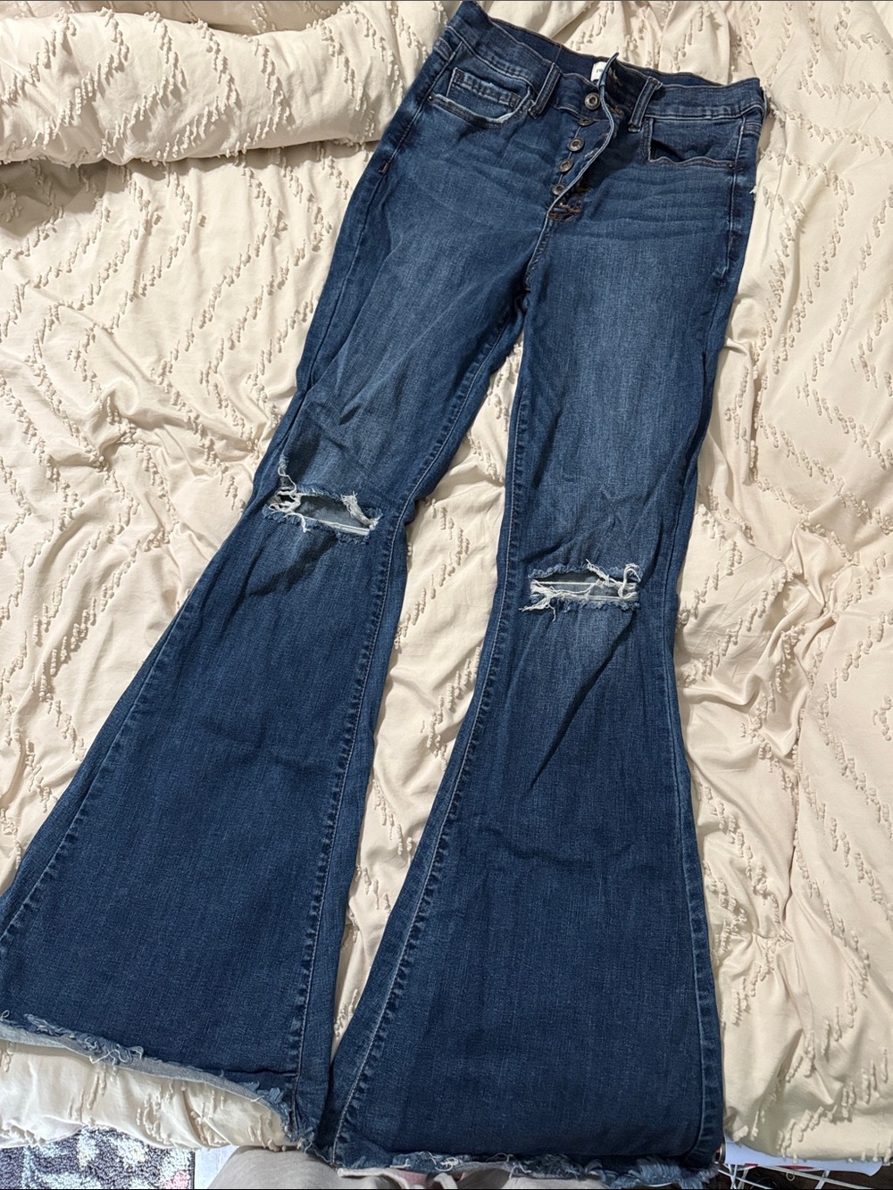 Sneak Peek Dark Blue Distressed Flare Jeans
